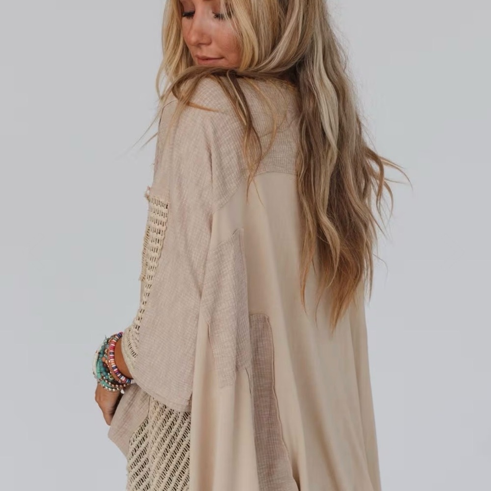 POL Beige Knit Patchwork Top - image 4